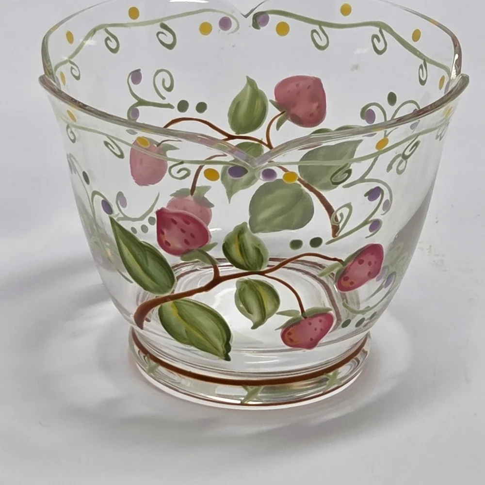 PartyLite Summer Strawberries Glass Votive Candle Holders Set of 2 Vintage 90s
